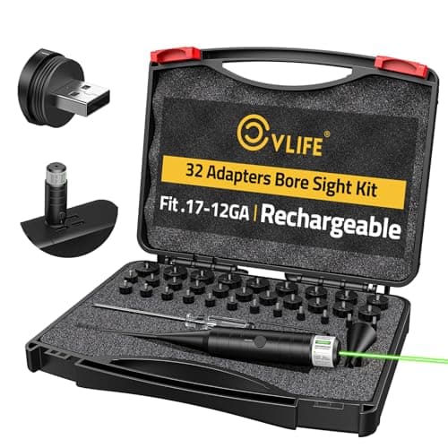 CVLIFE Rechargeable Green Bore Sight Laser with 32 Adapters Laser Bore Sight Fit 0.17 to 12GA Calibers Bore Sight Multi-Caliber Laser Boresighter Kit for Hunting and Shooting
