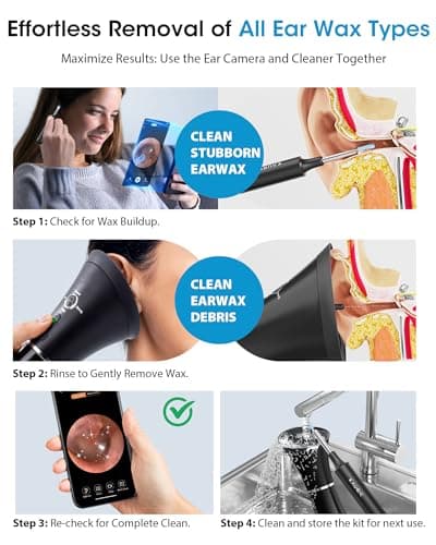 Ear Wax Removal Kit with Camera – Ear Cleaner Tool for Safe & Effective Ear Care – Includes Ear Camera for Visual Inspection & Gentle Ear Irrigation System – Complete Ear Cleaning Solution - Thumbnail 2