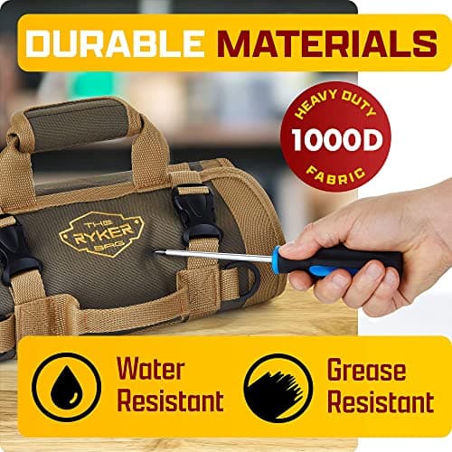 The Ryker Roll Up Tool Bag Organizer Gifts for Dad. Heavy Duty Motorcycle Tool Roll Bag Organizer. Portable Rollup Toolbag w/Detachable Pouches - Tools Bags Mens gifts for him - Mechanic & Electrician - Thumbnail 5