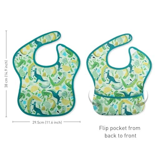 CIVARUA KIDS 3-Pack Waterproof Baby Bibs for Eating - Mess Proof Lightweight Toddler Feeding Bibs with Large Food Catcher, Food-Grade Baby Eating Essentials, Easy to Put On & Clean(Green Animals) - Thumbnail 5