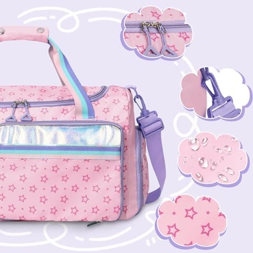 WOOMADA Travel Duffle Bag, Weekend Bag with Wet Pocket & Trolley Sleeve, Gym Dance Bag With Shoe Compartment(Star Pink) - Thumbnail 6