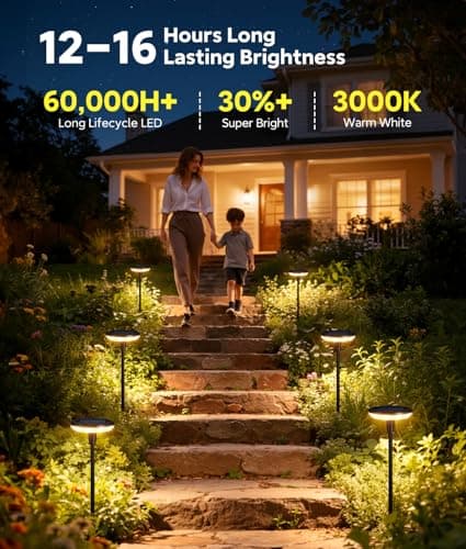 LETMY Solar Pathway Lights Outdoor, 8 Pack Durable Metal Solar Path Lights, Auto On/Off Garden Lights Solar Powered, IP65 Waterproof Solar Lights Outdoor for Landscape, Path, Garden, Patio, Driveway - Thumbnail 4