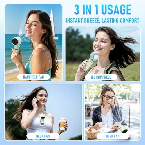 PlayHot Upgraded Portable Handheld Fan with 60°F Ice Cooling, Up tp 12Hrs Hand Held Portables Fans, 5 Speed 25550RPM Powerful Portable Fan Handheld, Hand/Neck/Desk Fan 3 IN 1(Green) - Thumbnail 6