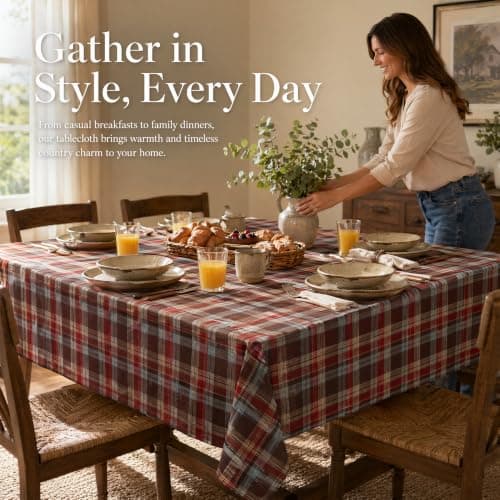 UWWGKK 55x86 Inch Plaid Tablecloth Rectangle Woven Checkered Table Cover - Thumbnail 3
