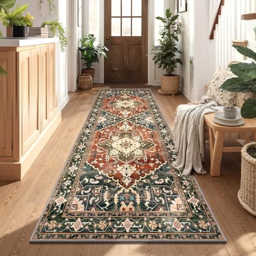 Yamaziot Washable Runner Rug, 3x8 Non-Slip Boho Vintage Hallway Rug with Rubber Backing, Low Pile Faux Wool Distressed Carpet Runner for Bedroom, Kitchen, Laundry, Entrance - Image 1