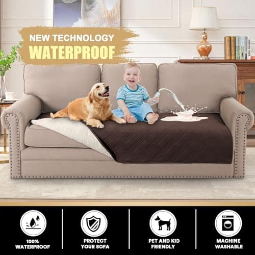 PrinceDeco Waterproof Pet Blanket Dog Bed Cover with Non-Slip Back for Furniture Bed Sofa, Couch Covers for 3 Cushion Couch Sofa Pet Friendly,Brown,47x68 Inch - Thumbnail 2
