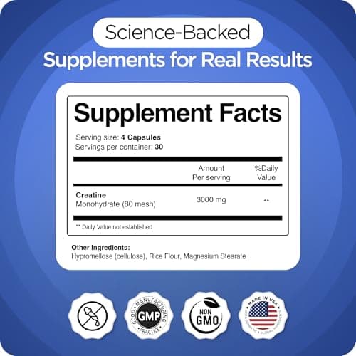 Creatine Monohydrate 3,000mg 120 Capsules – Non-GMO, Gluten-Conscious, High-Purity Pre-Workout Supplement for Muscle Growth and Enhanced Performance – Micronized Formula - Thumbnail 6