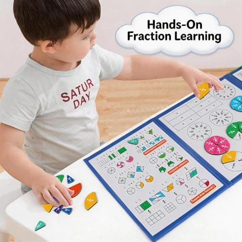 Magnetic Fraction Educational Puzzle, Magnetic Fraction Demonstration Book with Fraction Tiles & Circles, Math Manipulatives for Elementary School, Math Learning Skills for Kids - Thumbnail 4