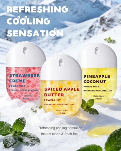 VILUVA 3 Pack Hydrating Hand Sanitizer Spray-Scented Power Mist Sprays Travel Size with Phone Lanyard, Alcohol-Free Moisturizing Pocket Hand Mist,Natural Ingredients,1 FL.OZ Each - Thumbnail 5
