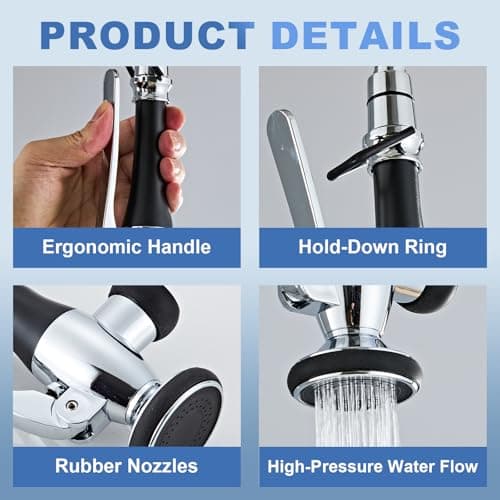 Kitchen Faucet Replacement Head, Spray Head with Stream & Spray Functions, High-Pressure Anti-Clog Nozzle, Easy Install, Chrome Finish, Fits Most Kitchen Faucets - Thumbnail 6