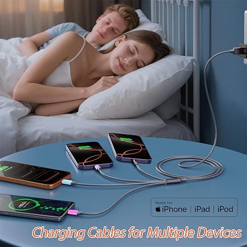 HYXing Multi Charging Cable 4ft 2Pack, 4 in 1 Charging Cable Nylon Braided Lightning iPhone Charger,Universal Charger Phone Cord with Type-C,Micro USB,IP Port for iPhone17-5/Android -Multicolor - Thumbnail 3