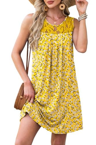 BKRIVE Beach Vacation Clothes for Women Bathing Suit Cover Up Floral Point Sleeveless Summer Dresses (yhYellow, 3XL) - Image 1