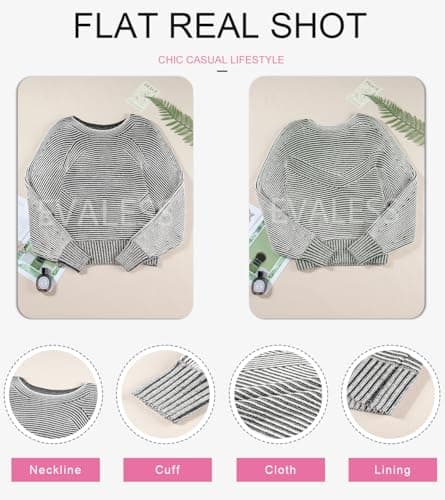 EVALESS Womens Sweaters Winter Outfits Long Sleeve Chunky Knit Tops Work Clothes Trendy 2025 Cute Boat Neck Batwing Sleeve Striped Pullover Sweater Teacher Clothing Christmas Tops, Green XX-Large - Thumbnail 6