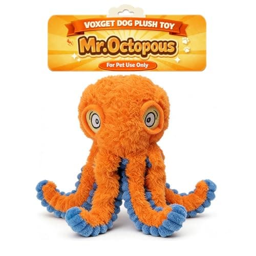 VOXGET Dog Octopus Squeaky Toys, Interactive Tug of War Doggie Toy with Crazy Crinkle for Small Medium Pet Dogs Use, Stuffed Plush Octopus Toy for Puppies Keep Busy Reduce Boredom (Orange, 4" x 4.5")