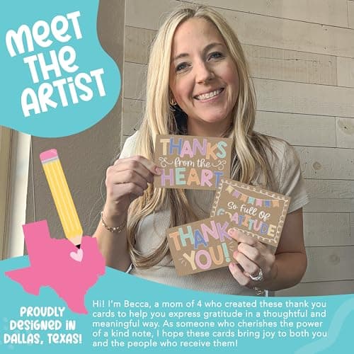 Hadley Designs Bulk Thank You Cards with Envelopes - 54 Kids Thank You Cards For Teachers, Cute Thanks Blank Cards and Envelopes, Fun Appreciation Note Card for Birthday, Baby Shower & Small Business - Thumbnail 2