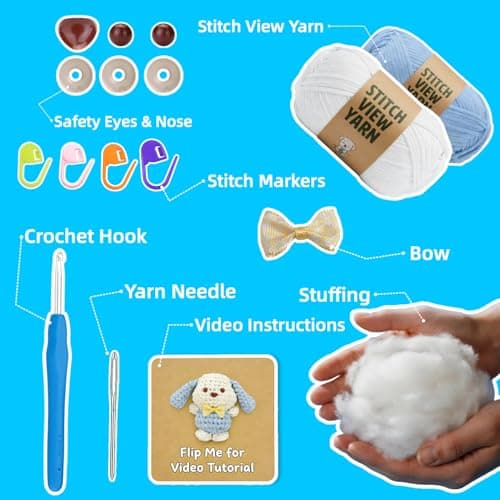 BUNUKY Crochet Kit for Complete Beginners - DIY Starter Kit to Make a Cute Puppy | Step-by-Step Video Tutorials for Easy Learning | Creative Craft Gift for Christmas, Adults, Teens (Sky Pup) - Thumbnail 2
