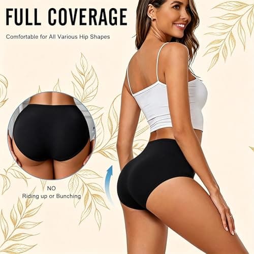 NESBRE High Waisted Underwear for Women Full Coverage Women's Briefs Multi-pack Cotton Underwear Hipster Panties 6-Pack - Thumbnail 3