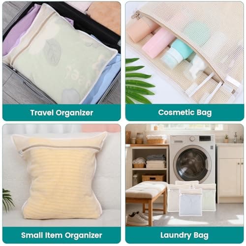 Dntorx 4Pcs Durable Cotton Mesh Laundry Bags for Delicates, 12×16inch Breathable Laundry Mesh Wash Bags with Sturdy Zipper for Delicates, Clothes, Pants, Underwear, Bra, Socks (M) - Thumbnail 6