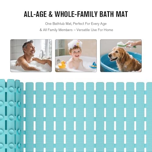 MBOSS Bath Tub Shower Mat Non Slip Bathtub Mats for Bathroom Shower Floor Mat Bath Mats for Shower Tub Anti Slip Shower Mat with Drain Hole and Large Suction Cups (Aqua Blue, 27.5 X 15.7 Inch) - Thumbnail 5