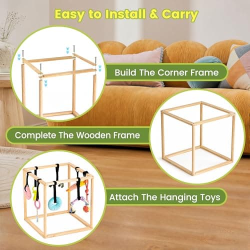 GGNT Puppy Play Gym for Small Dogs, Wooden Indoor Dog Playground with Hanging Toys, Interactive Puppy Gym & Jungle Gym for Enrichment (17.3 inch) - Thumbnail 5