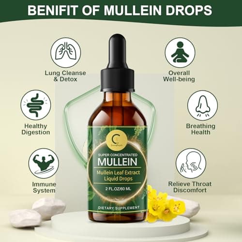 GPGP GreenPeople Mullein Leaf Drops with Elderberry - Max Strength Lung Cleanse and Detox for Smokers, Mucus Relief & Respiratory Support - Liquid Tincture, Alcohol-Free, 2 FL OZ - Thumbnail 4