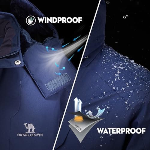 CAMEL CROWN Men's Winter Coat Waterproof Ski Jacket Fleece Lined Windproof Raincoat for Snow Outdoor Hiking Mountain - Thumbnail 4