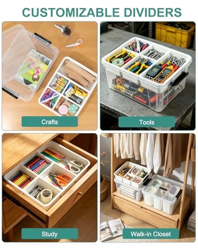 EOENVIVS 17 QT Clear Craft Storage Organizer Box with Removable Tray, Plastic Storage Bins with lids for Kids Art Supplies, Toys, Beads, Tools, Sewing & Classroom - Thumbnail 4