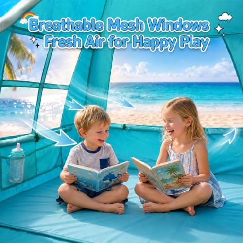 WhiteFang Baby Beach Tent, UPF 50+ UV Protection Sun Shelter, 70.9" x 45.3" x 43.3" Portable Beach Play Tent with Spacious Interior & Mesh Ventilation, Wind-Resistant Beach Shade for Toddlers & Kids - Thumbnail 3