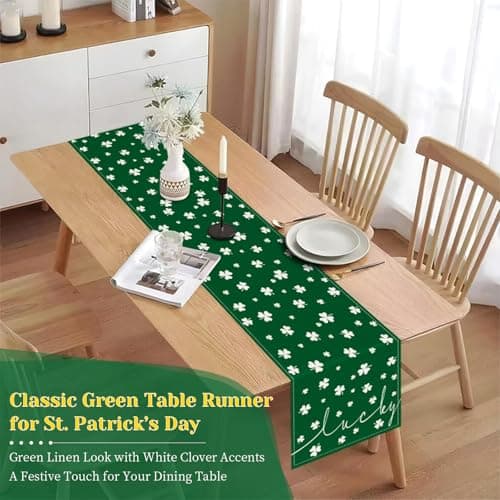 Oeyliz St Patricks Day Table Runner Shamrock St Patricks Day Decoration Table Runner Holiday Table Decorations Home Party Kitchen Dining Table Decor 13x72 Inch - Thumbnail 2