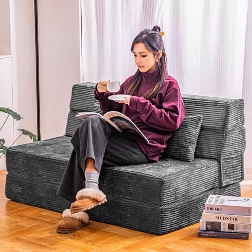 Cvortll Folding Sofa Bed, Convertible Sleeper Chair with Pillow, High Density Memory Foam Fold Out Couch, Foldable Mattress Futon Sofa for Living Room/Dorm/Guest Use/Apartment/Home Office - Thumbnail 4