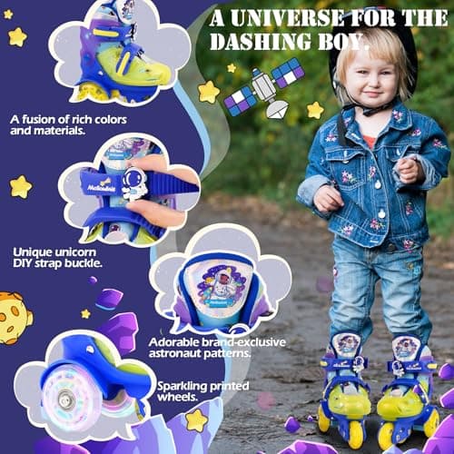 MoSoulais Astronaut Kids Roller Skates Adjustable Toddler Roller Skates with Light Up Wheels Kids Skates Birthday Boys Gift for Youth Children Beginner Ages 3 4 5 - Thumbnail 3