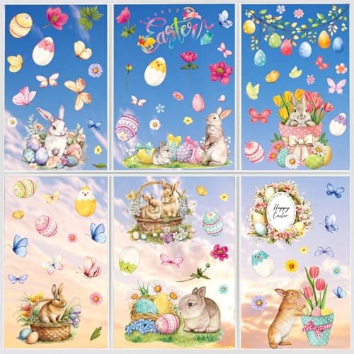 81PCS Easter Window Clings - Easter Window Clings for Glass Windows, Easter Egg Bunny Butterfly Stickers for Window Decals, Double-Sided Spring Flower Window Stickers for Easter Decorations (9 Sheets) - Image 1