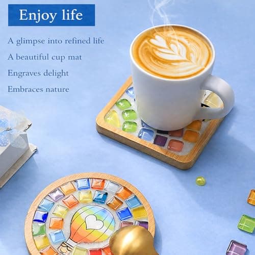GHAHILI 3 Sets DIY Glass Mosaic Tiles for Crafts with Wooden Coasters Mosaic Kits for Adults Women Mosaic Art Kits Craft Mixed Color Handmade Making Kit Set Decorations for Home Gifts - Thumbnail 6