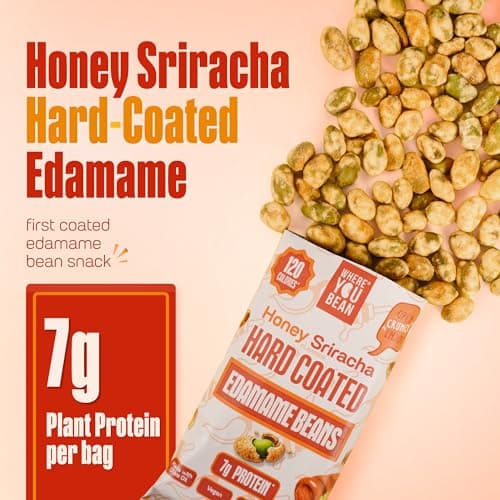 Where You Bean Hard Coated Edamame Beans Snack (Honey Sriracha) - Crunchy and Roasted Edamame Beans Snack - Vegan, Plant Based Protein, Keto Friendly & Healthy Snacks for Adults 0.9 oz (Pack of 8) - Thumbnail 3