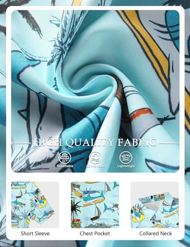 EoBeKee Hawaiian Shirt for Men, Shark Print Cool Short Sleeve Button Down Tropical Shirt for Summer Fishing & Surfing Holiday - Thumbnail 5