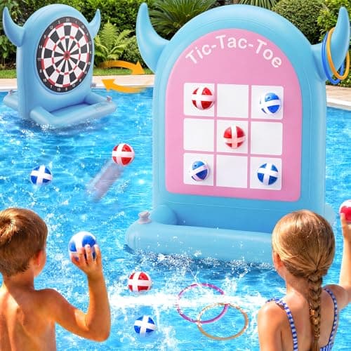 Pool Toys for Kids & Adults 3-in-1 Pool Games Toys Set with Throwing Balls & Ring Toss Outdoor Water Toys for Kids Ages 4-8 Teens Adults Swimming Pool for Backyard Beach Party Outdoor Games (Blue) - Image 1