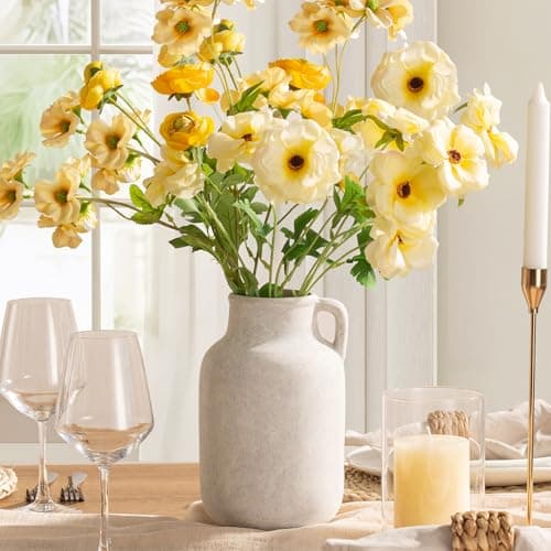 Ceramic Flower Vase Home Decor - Large White Rustic Table Flowers Vases Living Room Bedroom Plant Decoration Farmhouse Vintage for Kitchen Shelf Office Coffee Dining Desk House Women (9.7" Rustic) - Thumbnail 4