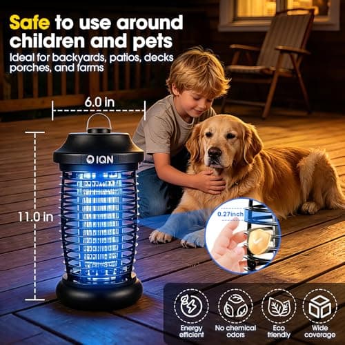 Bug Zapper Outdoor, Plug-in Electric Mosquito Fly Zapper, 15W Light & 4200V Grid, On/Off Switch, Mosquito Traps & Killer for Home, Kitchen, Patio, Backyard and More (Black) - Thumbnail 5