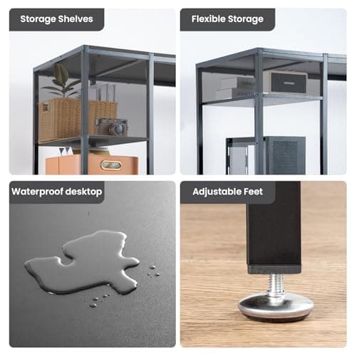 MINOSYS Computer Desk 55-inch with Storage Shelf - Black Ideal Gaming Desk for Bedrooms, Small Spaces, and Home Offices Modern Writing Desk for PCs. - Thumbnail 6