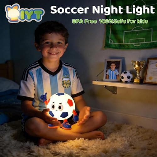 IYT Soccer Night Light for Kid,Silicone Football Lamp Rechargeable Dimmable Light Up Portable Nursery Decor Gifts for Boy Girls - Thumbnail 2