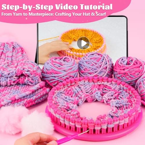 PREBOX Knitting Loom Craft Kit for Kids & Beginners - Create Hat & Scraf with Yarn, Hook Needle, Birthday Gifts Ideas for Teens Girls Age 6-8 8-12 14+, Rose Loom - Thumbnail 3
