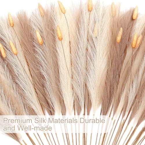Brown Pampas Grass Decor 45 Pcs 23.6 Inch Faux Pampas Grass with Bunny Tails Bulk Artificial Dried Flowers Small Vase Filler Pompas Grass - Thumbnail 4