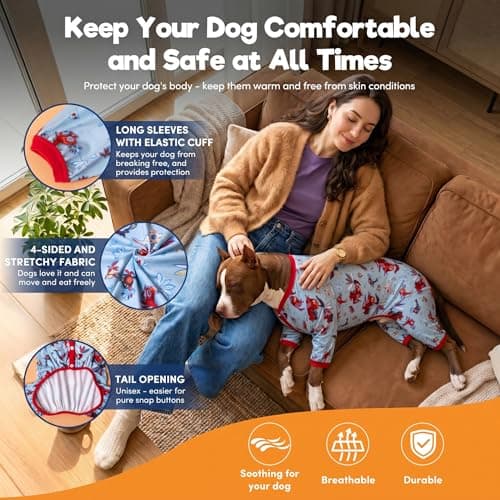 LovinPet Giant Big Dog Pajamas, Rabbit and Wild Horse Print, Clothes for Dogs, Lightweight Stretchy Pullover Dog Jammies, Full Coverage Large Breed Dog Onesie, Pet PJ's, L - Thumbnail 6