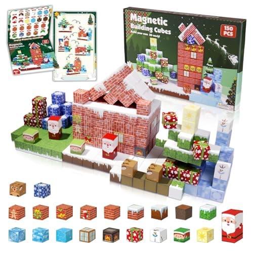 Magnetic Blocks - 150 PCS Magnets Block Sensory Educational Interactive Building Toy Set for Toddlers Kindergarten Creative STEM Learning Gift, Magnet 0.8in Tiles Construction Suit, Snow and Christmas - Image 1
