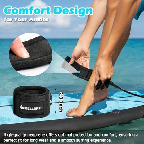 Mellbree Surfboard Leash, Premium SUP Leash Double-Side Rotatable Wirst Strap Leg Rope Flexible for Paddleboard Longboard Shortboard Stand-up Boogie Paddle Boards (Light Blue, 6ft 5.5mm) - Thumbnail 4