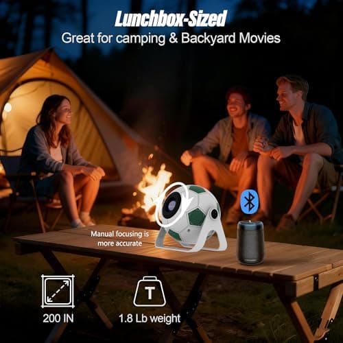 Portable Projector, 1080P Full HD and 400 Lumens, Android 15 Smart Projector with Auto Keystone Correction, 120° Adjustable, RinTinTin Football Design for Bedroom, Outdoor Camping, Home Theater - Thumbnail 5