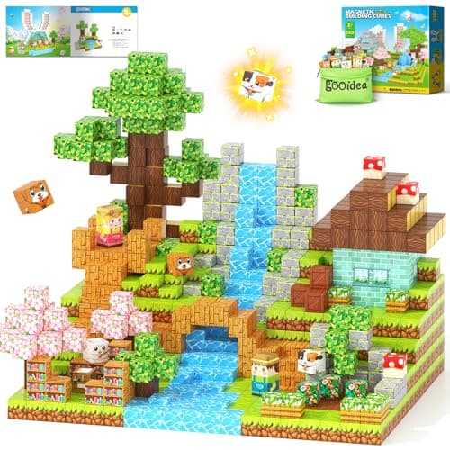 Gooidea 200 Magnetic Blocks Magnetic Building Blocks, Mine Magnet World Building Crafts, Sensory Toys Learning Game, for Kids Ages 3-5 5-7 8-12 Year Old - Garden Wonderland Playset - Image 1