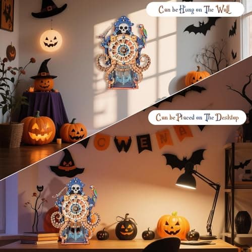 3D Wooden Octopus Pirate Puzzle Clock - Mechanical Model Kit with Anchor Pendulum & Pirate Theme, DIY Building Kit for Adults Teens, Vintage Wall Clock for Home Office Decor, Unique Gift for Men - Thumbnail 5