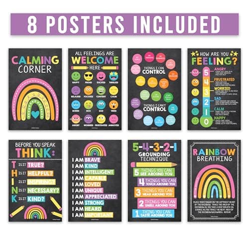 Hadley Designs 8 Calming Corner Posters for Classroom Must Haves -Calm Down Corner Supplies with Emotion Chart,School Counselor Mental Health Poster,Feelings Chart For Kids, Chalkboard Classroom Decor - Thumbnail 3