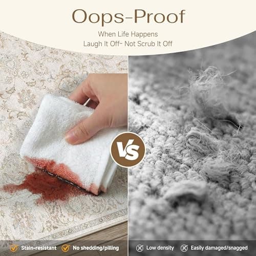 HUGEAR 3x5 Machine Washable Area Rugs Vintage Grey - Neutral Non Slip Stain Resistant Low Pile Aesthetic Throw Carpet Kids & Pet Friendly for Living Room Kitchen Dining Room Laundry - Thumbnail 5